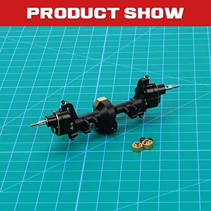 RCAWD Front Portal Axle Set for Axial SCX24 Upgrades Housing with Steel Gears& Brass Worm Gears& Brass Third Member Housing& Brass Hex, Aluminum Hop Ups Parts #AXI31609 Black