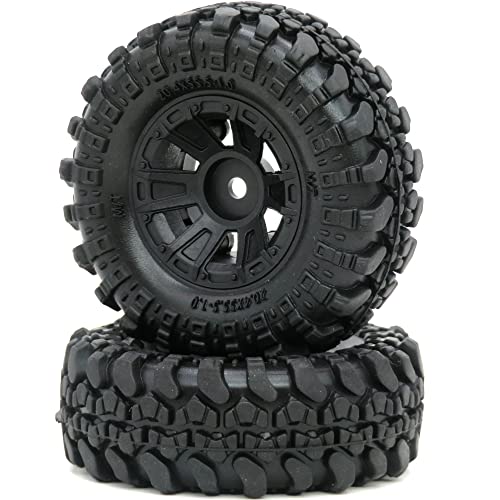 HOBBYSOUL 1.0 Crawler Tires Mounted on 1.0 Beadlock Wheels 7mm Hex, SCX24 Tires and Wheels (with Heavy Duty Metal Middle Rings, 21g/Ring) for 1/24 RC Crawler Axial SCX24 90081 AXI00001, (4-Pack)