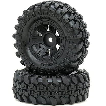 HOBBYSOUL 1.0 Crawler Tires Mounted on 1.0 Beadlock Wheels 7mm Hex, SCX24 Tires and Wheels (with Heavy Duty Metal Middle Rings, 21g/Ring) for 1/24 RC Crawler Axial SCX24 90081 AXI00001, (4-Pack)