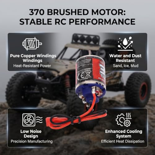Drfeify RC Brushed Motor, 370 35T, Stainless Steel, 2.0mm D Shaft | JST Female Connector, Low Noise Vibration Precision, Heat Proof Pure Copper Windings, for RC Model Car