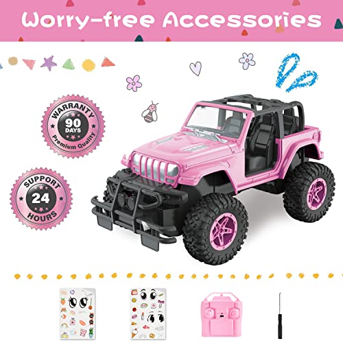 NQD RC Cars with DIY Sticker, Pink Remote Control Car for Girls, 2.4Ghz Jeep RC Trucks, Little Girl Toys Birthday Xmas for 3 Years Old and Up - color: Pink