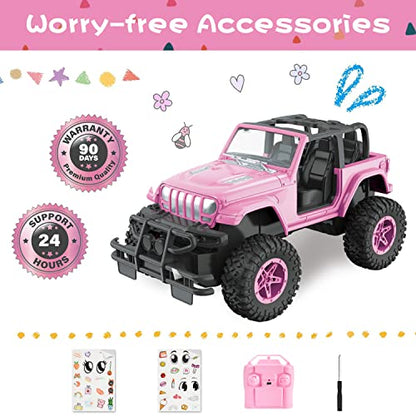NQD RC Cars with DIY Sticker, Pink Remote Control Car for Girls, 2.4Ghz Jeep RC Trucks, Little Girl Toys Birthday Xmas for 3 Years Old and Up - color: Pink