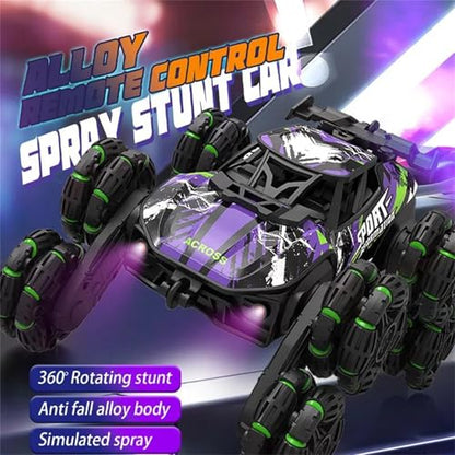 Boys 2.4G Remote Control Car with Gesture Sensing 360° Rotation 8 Wheel Off Road Stunt Drift Spray Racing Transformable Toy,B,Dual Battery - color: B