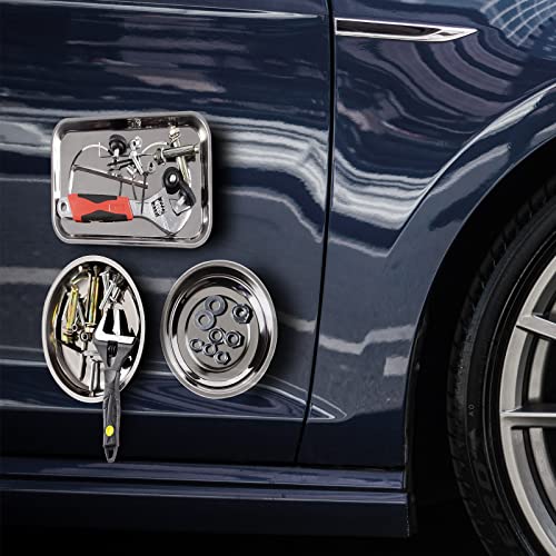 3 Pieces Magnetic Trays with 8LBs Telescoping Magnetic Pick-up Tool Set, 9.5" Rectangle, 2 Pieces 4" Stainless Steel Magnet Parts Tray for Screws, Sockets, Bolts, Mechanic's - size: 9.5", 2 x 4"+8LB Pickup