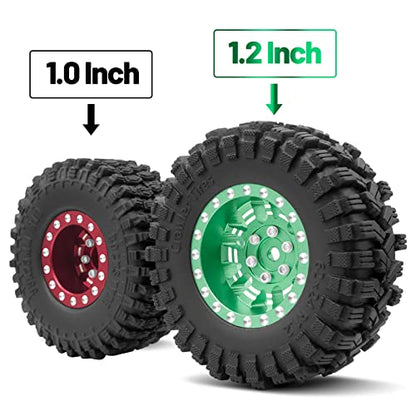 OGRC 1.0 Plus (1.2 Inches) Beadlock Wheel and Tires Set 7mm Negative Offset Wheel Rims SS Super Soft Sticky Tires for TRX4M SCX24 FCX24 AX24 1/24 1/18 RC Crawler Car - 62 * 24mm (Green) - color: Green