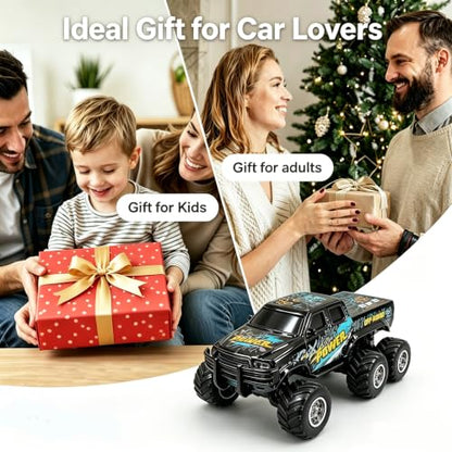 haomsj 1/64 Mini Rc Monster Truck 6x6 Off Road Remote Car for Kids & Adults | Sturdy Metal Car|3 Speeds|2.4G Flexible Remote Control|Long Lasting|Fast Charge|All-Terrain|Gift for Boys Age 3-12 - color: Black