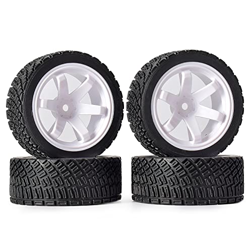 4PCS 65mm RC Rally Car Rubber Tires and 6-Spokes Wheel Rims 12mm Hex Compatible with 1/10 RC On-Road Rally Racing Car HSP Tamiya Sakura HPI WR8 HSP TT02 WLtoys (White) - color: White