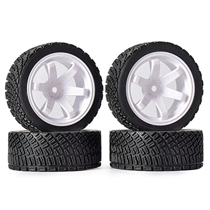 4PCS 65mm RC Rally Car Rubber Tires and 6-Spokes Wheel Rims 12mm Hex Compatible with 1/10 RC On-Road Rally Racing Car HSP Tamiya Sakura HPI WR8 HSP TT02 WLtoys (White) - color: White