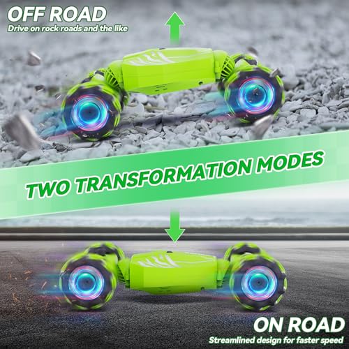 Dysaim Gesture RC Car, Birthday Gifts Toys for Boys 6-12 Year Old, 4WD Remote Control Car 360° Rotate Transform Drift RC Stunt Cars with Lights Music Sprayer, 2.4Ghz Hand Controlled - color: Green