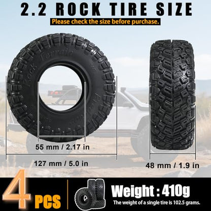 2.2 RC Crawler Tires 4pcs All Terrain Super Grip Soft Rubber, 125mm Height, Fit for TRX4 Sport, Redcat Everest 10, Axial SCX10 Capra 4WS RBX10 Ryft, RC Off-road Tires w/Foam Inserts - size: LH Tire-2.2