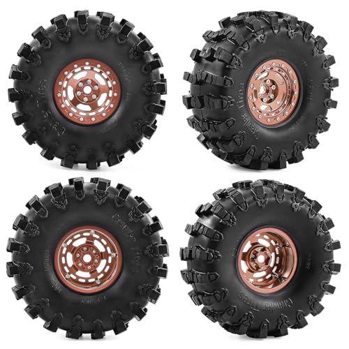 2.2" Beadlock Wheel Rims and Rubber Crawler Tires 150mm (5.91in) for 1/10 RC Crawler SCX10 RBX10 Wraith TRX4 (Bronze) - color: Bronze