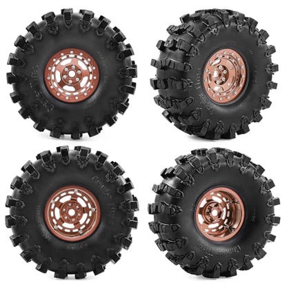 2.2" Beadlock Wheel Rims and Rubber Crawler Tires 150mm (5.91in) for 1/10 RC Crawler SCX10 RBX10 Wraith TRX4 (Bronze) - color: Bronze