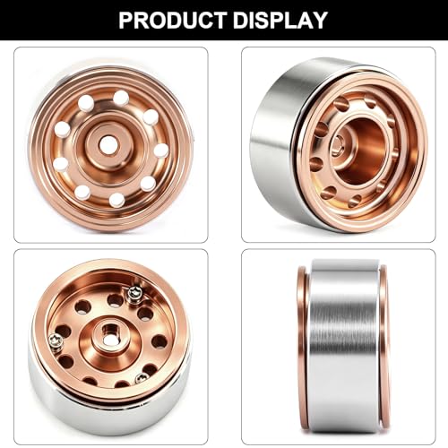 0.7" Beadlock Wheels and Tires for 1/30 Scale SCX30 (Bronze) | 40 × 16mm, Aluminum Alloy Wheels, Soft Rubber Tires - color: Bronze