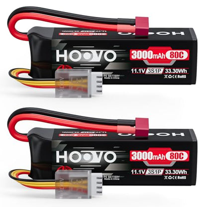 HOOVO 3S Lipo Battery, 11.1V 3000mAh 80C RC Battery Pack Softcase T Plug | 2Packs shorty lipo battery for RC Car Truck Buggy Crawler Airplane Boat RC Vehicle