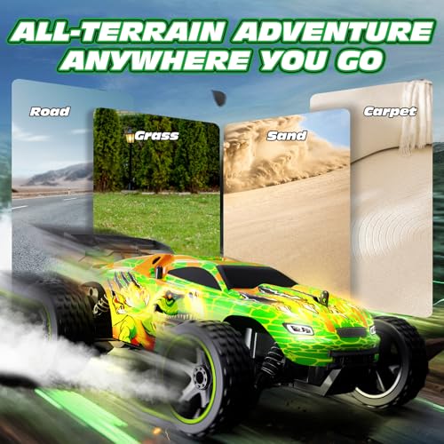 Tecnock RC Cars for Kids, 1:18 Scale 2WD RC Car with USB-C Easy Charging, 2.4GHz Remote Control Car with LED Lights & 50 Mins Playtime, Toys Gifts for Boys & Girls Ages 8-12 - color: Light Green
