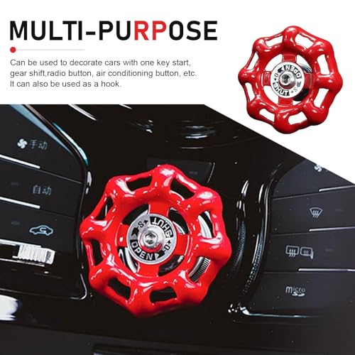 Car Rotary Knob Decor, Metal Retro Valve Handwheel One Click Start Decor Trim, Self-Adhesive Engine Start Stop Knob Protector, Universal for Most Cars (Red)