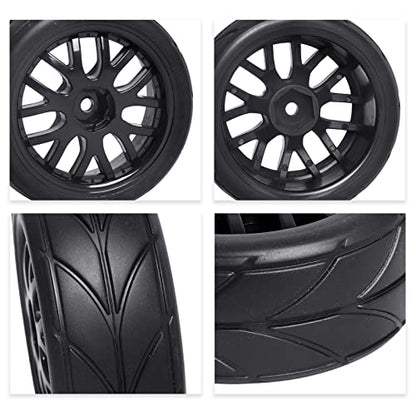 4-Pack HobbyPark RC Car Tires and Wheels 12mm Hex Drive Hub with Foam Inserts for 1/10 On Road Touring Car
