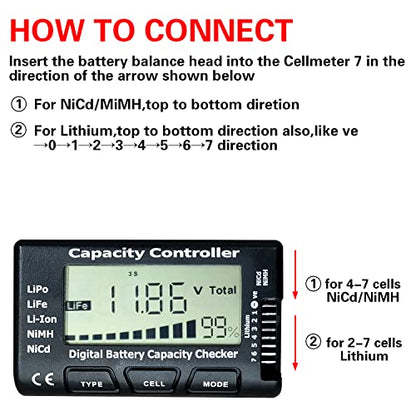 lipo Battery Checker Battery Tester Controller Tester | Voltage Tester for LiPo/Life/Li-ion/NiCd/NiMH Digital Battery Capacity Checker