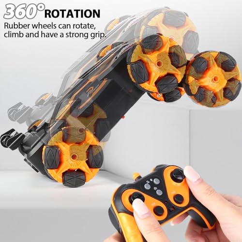 6WD Gesture Sensing RC Stunt Cars, 2.4Ghz Remote Control Cars,Toys Gifts for Kids 8 9 10 11 12 Year Old Boys Girls,360° Rotation Drift Car with Light & Music DMRC010-O