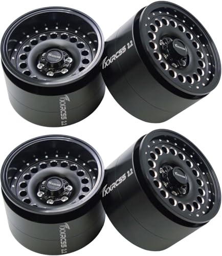 Adjustable 2 Offsets RC 2.2 Beadlock Wheels Rims Hub 1/10 Crawle Wheel Car Aluminum for Remote Control SCX10 Capra Wraith Trx4 Upgrades (4PC) (Bright Black) - color: Bright Black