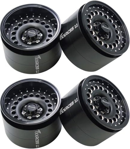 Adjustable 2 Offsets RC 2.2 Beadlock Wheels Rims Hub 1/10 Crawle Wheel Car Aluminum for Remote Control SCX10 Capra Wraith Trx4 Upgrades (4PC) (Bright Black) - color: Bright Black
