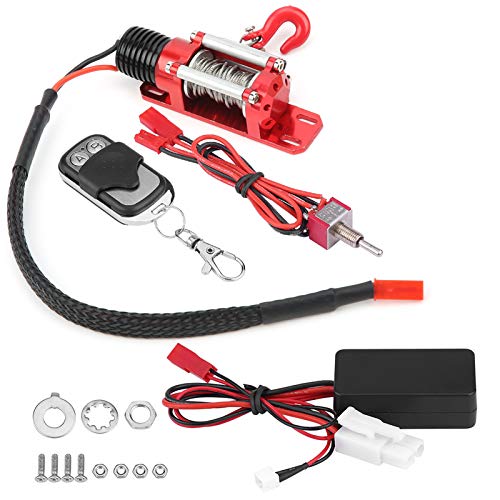 Universal Metal 1/10 Scale RC Winch with Two-Button Remote for Off-Road Crawler Recovery, Compatible with Redcat, Axial SCX10, D90, HPI