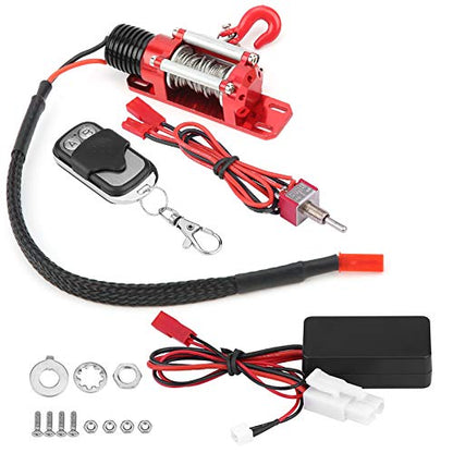 Universal Metal 1/10 Scale RC Winch with Two-Button Remote for Off-Road Crawler Recovery, Compatible with Redcat, Axial SCX10, D90, HPI