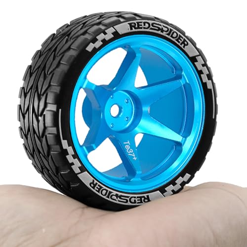 1/10 RC On Road Tires OD 2.55'' and Aluminium Street Wheels 4PCS 12mm Hex Touring Tyres for 1:10 Rally Racing Drift Car Tamiya TT01 TT02 XV01 HPI KYOSHO HSP PTG2 Traxxas TA06 A959 (Blue) - color: Blue
