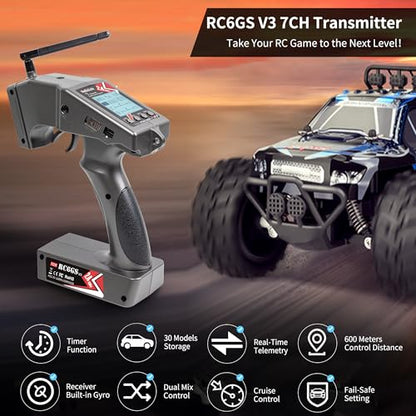 Radiolink RC6GS V3 7 Channels RC Transmitter and R7FG Gyro Receiver, One-Hand Handwheel Control Accessory 2.4GHz 600m RC Controller and Receiver kit for Remote Control Car, Boats, Truck
