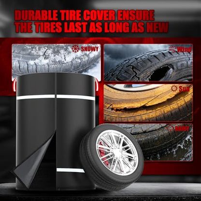 Tire Covers for Storage Outdoor, Heavy Duty 600D Waterproof with Reflective Strips Zipper Drawstring Lock, Universal Truck RV Trailer, All Season (Holding 4 Tires Within 32 Inch Diameter) - size: 600D 33 inch Diameter x 47inch H