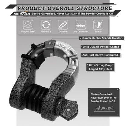 AUTMATCH D Ring Shackles 3/4" Mega Shackle (2 Pack) 68,000Ibs Break Strength - Heavy Duty Clevis Shackles 7/8" Screw Pin & Isolator Washer for Tow Strap Winch Off Road Vehicle Recovery, Grainstone - color: Grainstone