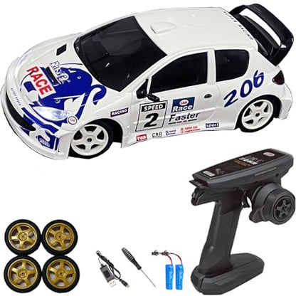 LDRC 2802PRO 1/28 Mini RC Drift Car GTR 2.4GHz 4WD RTR with Gyro and 4PCS Drift Tires Racing Radio Control Cars (White) - color: 2802-white