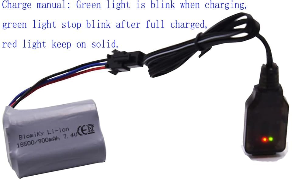 Blomiky 7.4V 900mAh SM-3P Plug Li-ion Rechargeable Battery and USB Cable Suitable for E341 G03082R Amphibous RC Cars / C82 and USB