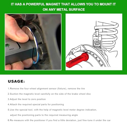 Adjustable Magnetic Gauge Tool, Automotive Camber Castor Strut Wheel Alignment Tool for Tire Repair, Universal Caster Pillar Tire Gauge Tool for Most Cars Trucks RVs