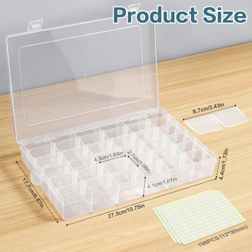 DILIBRA 5 Pack 36 Grids Large Plastic Organizer Box with Adjustable Divider | Clear Craft Organizers Bead Organizers with Label Stickers, Compartment Container for Beads Crafts Jewelry Fishing Tackles - size: 5 Pack 180 Grids