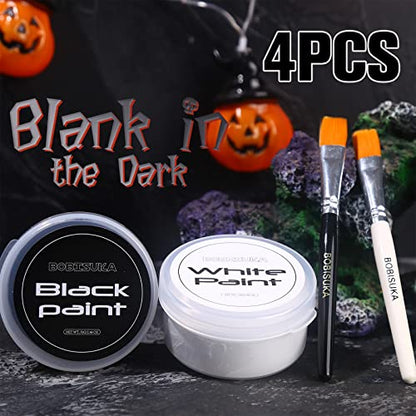BOBISUKA Blank in the Dark Black + White Oil Face Body Paint Set, Large Capacity Professional Paint Palette Kit with Brushes for Art Theater Halloween Party Cosplay Clown Sfx Makeup for Adults - color: Black & White Paint + Brushes