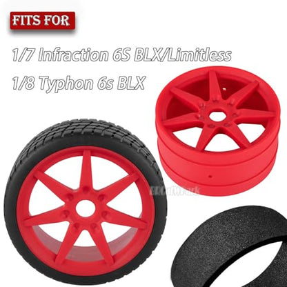 RC Highway Tires Wheel for 1/7 Infraction 6S BLX/Limitless,1/8 Typhon 6s BLX,7 Spokes Wheel Rim & Rubber Highway Tires RC Drift Tires,Red - color: Red - (4pcs Highway Tires)