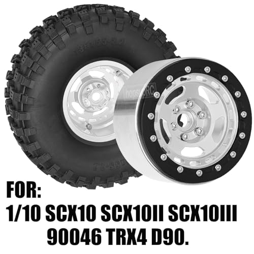 2.2in Aluminium Wheels&Wheel Rim Tires Beadlock Wheel&Wheel Hub Rim Upgrades Part for 1/10 SCX10 SCX10II SCX10III 90046 TRX4 D90.4PCS(135 * 55MM),Silver - color: Silver（4pcs）
