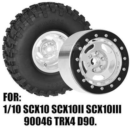 2.2in Aluminium Wheels&Wheel Rim Tires Beadlock Wheel&Wheel Hub Rim Upgrades Part for 1/10 SCX10 SCX10II SCX10III 90046 TRX4 D90.4PCS(135 * 55MM),Silver - color: Silver（4pcs）