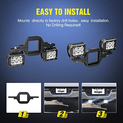 Nilight 2Pcs 3 Inch Led Pods Cubes 2 Inch Tow Hitch Mounting Brackets LED Backup Reverse Lights Rear Search Light Bar Wiring Harness Kit -2 Leads for SUV Truck Trailer