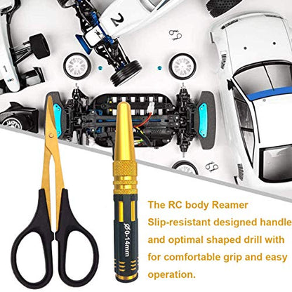 Body Reamer 0-14mm Hole Puncher w/Sleeve & Curved Scissors Set for RC Car Bodyshell Hobby Tools