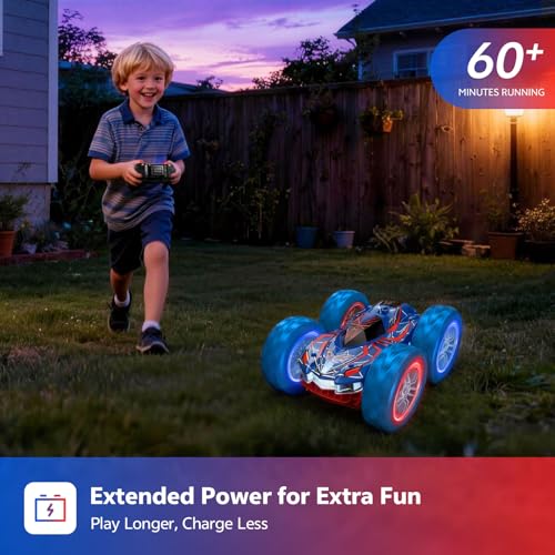 RC Cars Spider Toys for Kids 4-12, 4WD Remote Control Car Spider Toy Gift, Double Sided Stunt Car With LED Lights 2.4GHz 360° Flip & Spin/Rotation, 60 Mins Playtime, Gift for Kids, Boys, Beginners