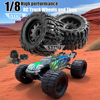 STMU 1/8 RC Truck Tires and 17mm Hex Wheels Rims Rubber Buggy Tyres for 1:8 Scale Off Road Truck Car Kaiju Tmaxx E-Revo 3.3 Arrma Kraton 6S Typhon 3S Traxxas Maxx HPI Redcat (2PC-RC Tires Wheel)