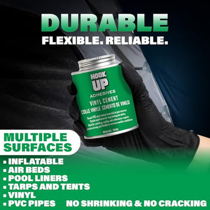 Vinyl Cement – Waterproof Pool Liner Repair Glue for Vinyl & PVC, Fast-Drying Flexible Contact Cement for Inflatables, Air Mattresses, Boats, Tarps, Hot Tubs & Pool Patch Repairs (8 oz) - size: 8 oz