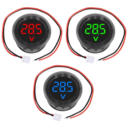3PCS DC 4-100V LED Digital Display Circular Two-Wire Voltmeter DC Digital Voltmeter Head Display Reverse Connection Protection - color: Blue+Green+Red