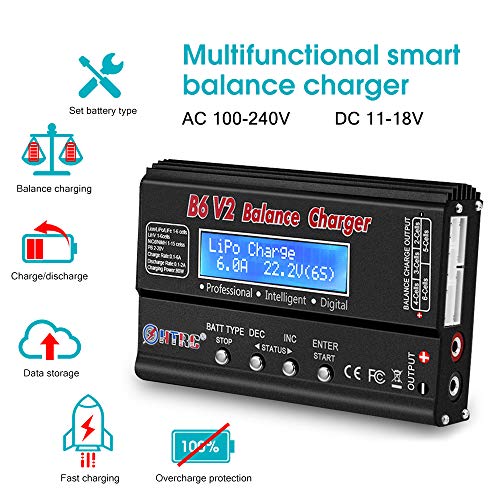 LiPo Battery Charger RC Car Balance Charger, 1S-6S Digital Discharger Battery Pack Charger 80W 6A for Li-ion Life NiCd NiMH LiHV PB Smart Battery,Deans Connectors + Power Supply