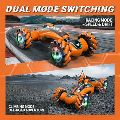 Gesture Sensing RC Stunt Car with Light Music and Mist Spray for Kids 6+, 4WD Off-Road Drift Remote Control Car, 2.4GHz Glove Remote, Rechargeable Toy Vehicle for Boys and Girls Birthday Gift - color: Orange