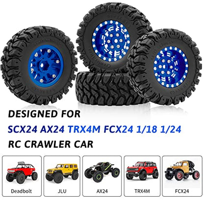 OGRC 1.3" Wheel and Tires 7mm Offset Beadlock Wheels for 1/24 1/18 RC Car | Aluminum, 7mm Hex, Soft and Sticky Tires, for TRX4M SCX24 RC Carwler Car, Blue - color: Blue