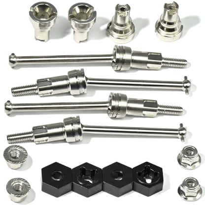 Hardened Steel CVD Drive Shafts Set with Adapters, Nuts, Center Drive Cups, Front Rear Dogbone Driveshaft Axles Upgrades Part for 1/16 Mojave Grom ARA2304, ARA2304S, ARA2104 (Silver, Black) - color: Silver-black