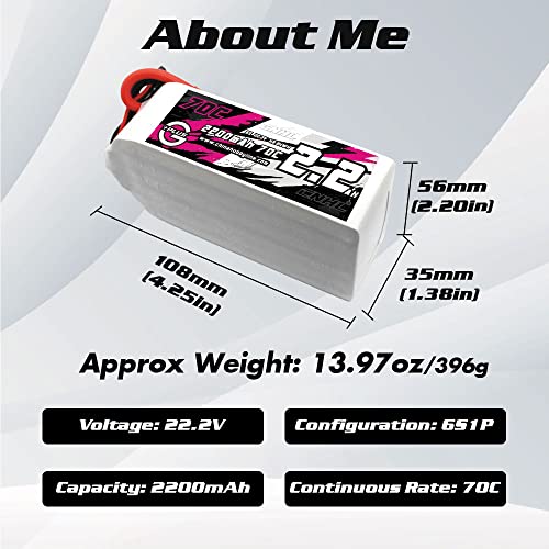 CNHL 2200mAh 6S Lipo Battery 22.2V 70C with XT60 Plug (2 Packs) | Delivers extended flight time and steady power for long-range, cinematic 5-7 inch FPV drones, helis, and 64mm EDF jets. - style: 6s 2200mah 70c lipo*2